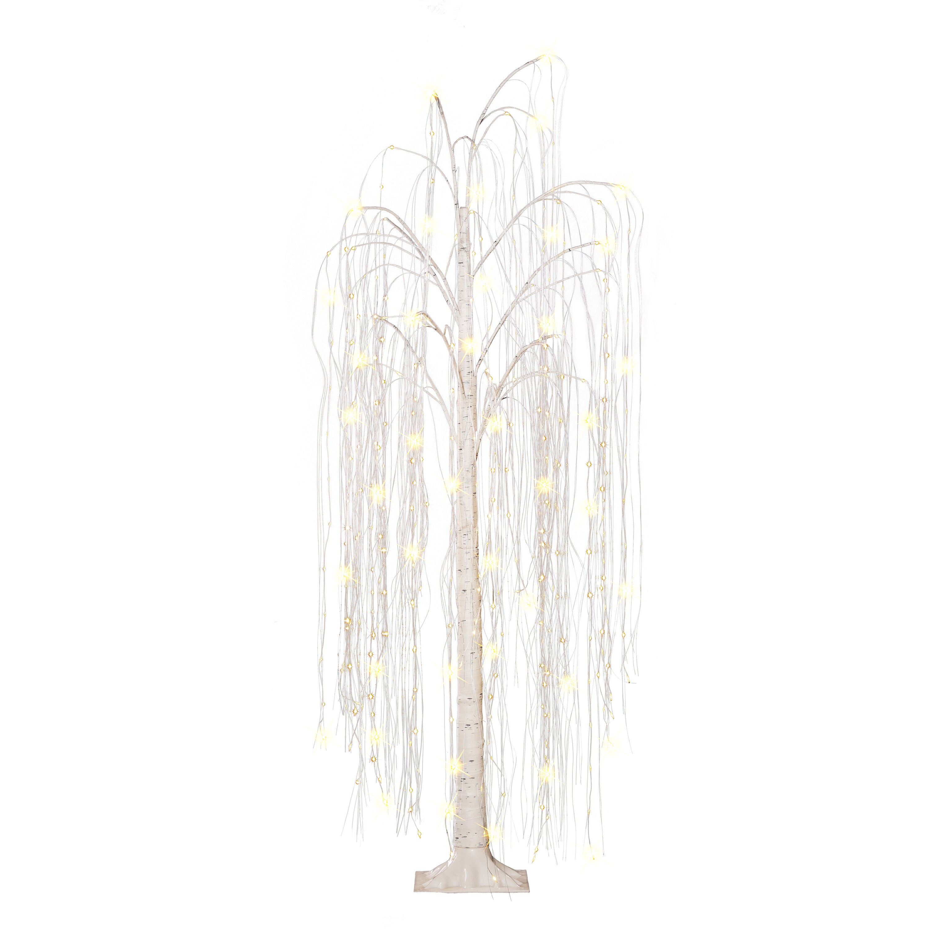 6 ft Pre-Lit Outdoor Willow Tree With 360 Warm White Multi-Function Dual LED Lights Outdoor UL Adapter Stand Included DE2671LA